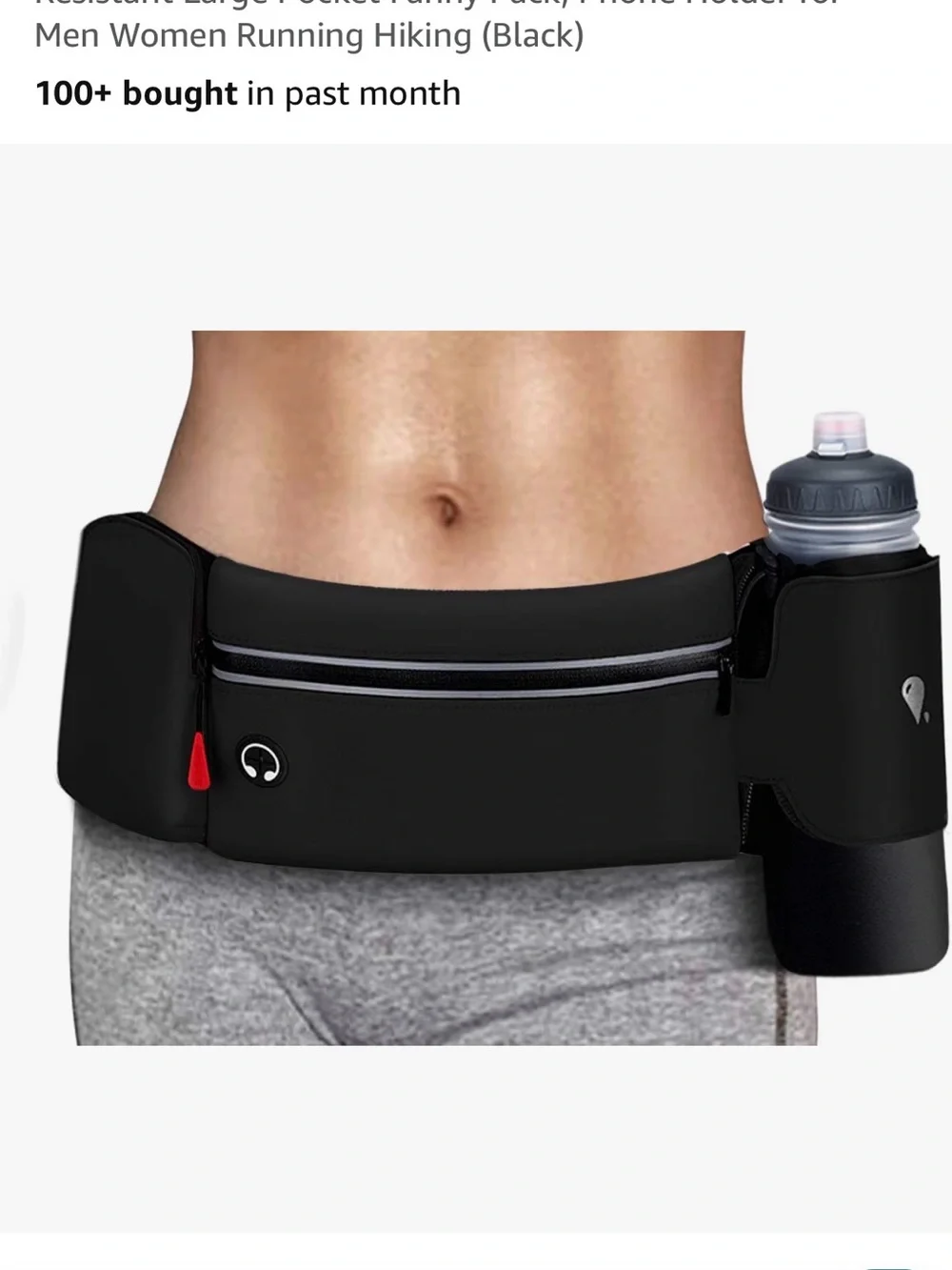 Black Running Waist Pack with Bottle Holder - Unbranded